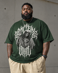 Big & Tall Men's Dark Gothic Font Jesus Figure Printed T-Shirt Pants Set