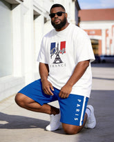 Big & Tall Men's Paris Tower PARIS Alphabet Print Round Neck Short Sleeve T-Shirt Shorts Set