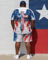 Big & Tall Men's Watercolor Wings Cross Print Round Neck Short Sleeve T-Shirt Shorts Set