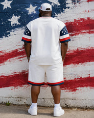Big & Tall Men's Red, White And Blue Contrast Flag Wine Glass Printed Crewneck Short Sleeve T-Shirt Shorts Set
