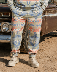 Big & Tall Men's Retro Western Diamond Totem Print Half Zip Sweatshirt Set