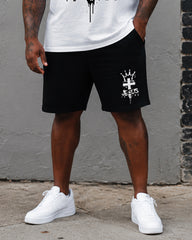 Big & Tall Men's Splash Ink Crown Cross JESUS IS KING Printed Round Neck Short Sleeve T-Shirt Shorts Set