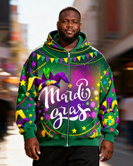 Big & Tall Men's Carnival Theme Bead Clown Hat Printed Zip Hoodie