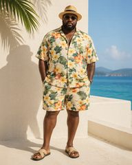 Big & Tall Men's Egg Flower Tropical Floral Print Short Sleeve Shirt Shorts Set