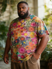Big & Tall Men's Colorful Floral Print Round Neck Short Sleeve T-Shirt