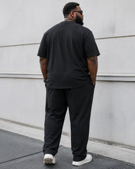 M-4XL Pleated Texture Henley Carriage Embroidered Short Sleeve Pants Set