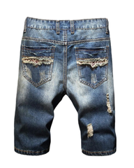 28-48 Size Irregular Distressed Flanged Denim Cropped Shorts
