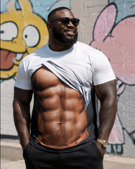 Big & Tall Men's Creative Torn Abdominal Muscles 3D-Printed Crew-Neck Short-Sleeve T-Shirt
