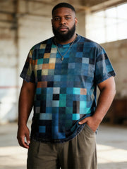 Big & Tall Men's Colorful Patchwork Printed Round Neck Short Sleeve Tee
