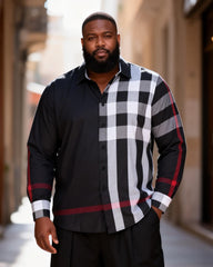 Big & Tall Men's Black And Red Contrast Plaid Long Sleeve Shirt