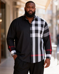 Big & Tall Men's Black And Red Contrast Plaid Long Sleeve Shirt