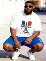 Big & Tall Men's Paris Tower PARIS Alphabet Print Round Neck Short Sleeve T-Shirt Shorts Set