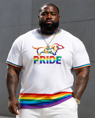 Big & Tall Men's Rainbow Dachshund PRIDE Printed Round Neck Short Sleeve T-Shirt Shorts Set