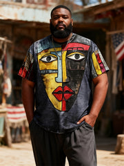 Big & Tall Men's Abstract Face Art Print Round Neck Short Sleeve T-Shirt