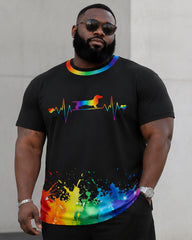 Big & Tall Men's Rainbow Splash Ink Heartbeat Dachshund Printed Round Neck Short Sleeve T-Shirt Shorts Set
