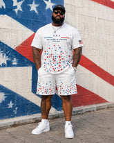 Big & Tall Men's 250 Anniversary Red And Blue Star Printed Crewneck Short Sleeve T-Shirt Shorts Set