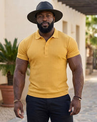 M-4XL Summer Sports Casual Stretch Vertical Stripe Short Sleeve POLO Shirt