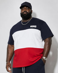 Big & Tall Men's Color Contrast WORID Alphabet Print Round Neck Short Sleeve T-Shirt Shorts Set