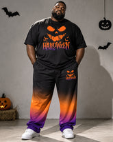 Big & Tall Men's Halloween Pumpkin Smiley Alphabet Print T-Shirt Pants Set