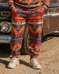 Big & Tall Men's Retro Western Style Diamond Totem Printed Half Zipper Sweater Set