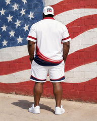 Big & Tall Men's USA250 Anniversary Gradient Star-stripe Printed Short-sleeved Shirt Shorts Set