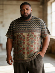 Big & Tall Men's Vintage Floral Print Round Neck Short Sleeve T-Shirt