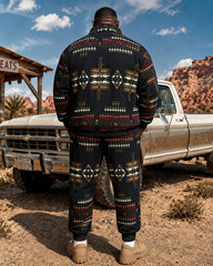 Big & Tall Men's Tibetan Blue Ethnic Geometric Printed Half Zip Sweat Set