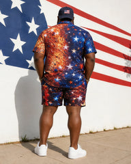 Big & Tall Men's Starry Sky Gradient Five-pointed Star Printed Short Sleeve Shirt Shorts Set