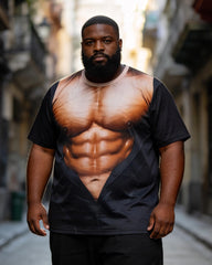 Big & Tall Men's Spoof 3D Muscle Print Crew Neck Short Sleeve T-shirt