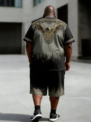 Big & Tall Men's Eagle Totem Gradient Print Crewneck Short-Sleeve T-Shirt And Shorts Set