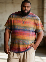 Big & Tall Men's Ethnic Stripe Printed Round Neck Short Sleeve T-Shirt