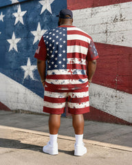 Big & Tall Men's Flag Stitching 250 Anniversary Printed Crewneck Short Sleeve T-Shirt Shorts Set