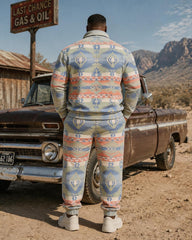 Big & Tall Men's Retro Western Diamond Totem Print Half Zip Sweatshirt Set