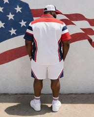 Big & Tall Men's Flag Contrast Stitching Printed Short Sleeve Shirt Shorts Set