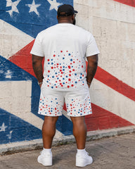 Big & Tall Men's 250 Anniversary Red And Blue Star Printed Crewneck Short Sleeve T-Shirt Shorts Set