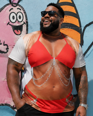 Big & Tall Men's Red Chain Bikini Fun Printed Round Neck Short Sleeve T-Shirt