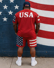 Big & Tall Men's USA Flag Printed Crewneck Short Sleeve T-Shirt Shorts Set