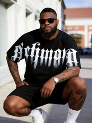 Big & Tall Men's Gothic Richmond Letter Printed Round Neck Short Sleeve T-Shirt Shorts Set