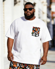 Big & Tall Men’s Cartoon Tiger Head Printed Crew Neck Short-Sleeve T-Shirt And Shorts Set