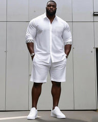 Men's plus-size casual daily long-sleeved shirt and shorts suit