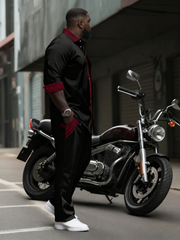 Men's Plus Size Simple Contrast Long Sleeve Lapel Shirt 2-Piece Set