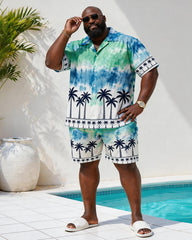Big & Tall Men's Ombre Tie-Dye Coconut Tree Print Short-Sleeve Shirt And Shorts Set