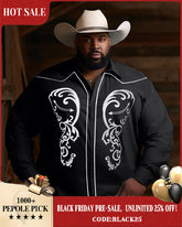 Men's Plus Size Western Cowboy Embroidered Long Sleeve Shirt