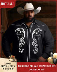 Men's Plus Size Western Cowboy Embroidered Long Sleeve Shirt
