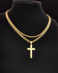 Big & Tall Men's Cross Pendant & Cuban Chain Necklace Set