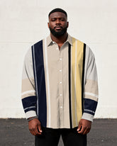 Big & Tall Men's Vintage Contrast Stripe Print Long Sleeve Shirt