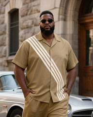 Big & Tall Men's Retro Sports Striped Printed Short Sleeve Shirt Pants Set