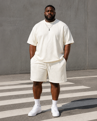 M-5XL Men's Summer Texture Jacquard Sport 2-piece Set