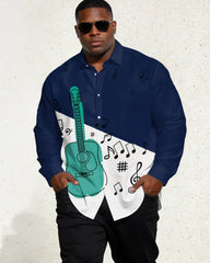 Men's Plus Size Royal Blue Music Festival Carnival Long Sleeve Lar Shirt