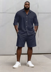 Big & Tall Men's Business Solid Color Long Sleeve Shirt Shorts Set